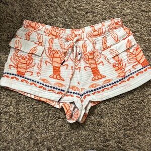 Anthropologie Orange Lobster Print Cotton Cargo Shorts Size Small Coastal Preppy